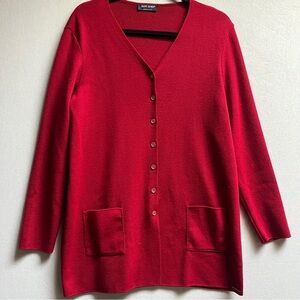 Saint James Pure Virgin Wool Red V-Neck Cardigan Made in France Sz M